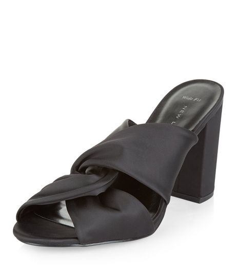 Wide Fit Black Sateen Twist Mules | New Look