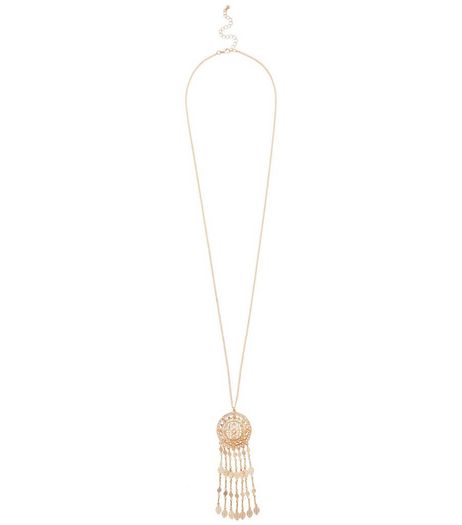 Gold Filigree Dreamcatcher Drop Necklace | New Look