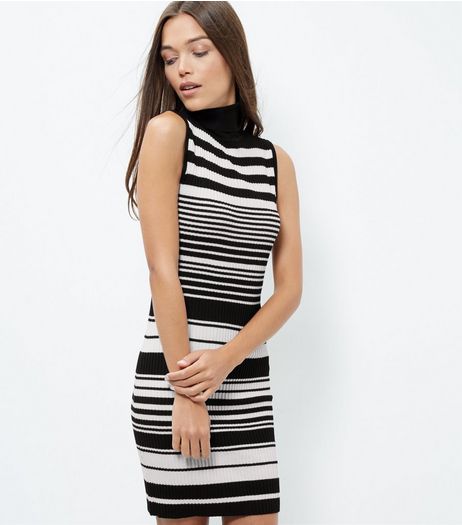 Blue Vanilla Black Stripe Turtle Neck Dress | New Look