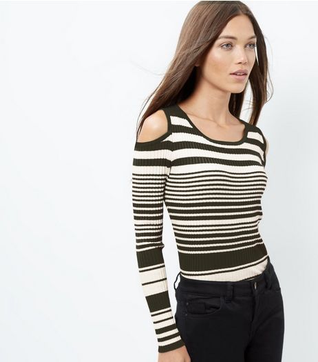 Blue Vanilla Green Cold Shoulder Long Sleeve Top | New Look