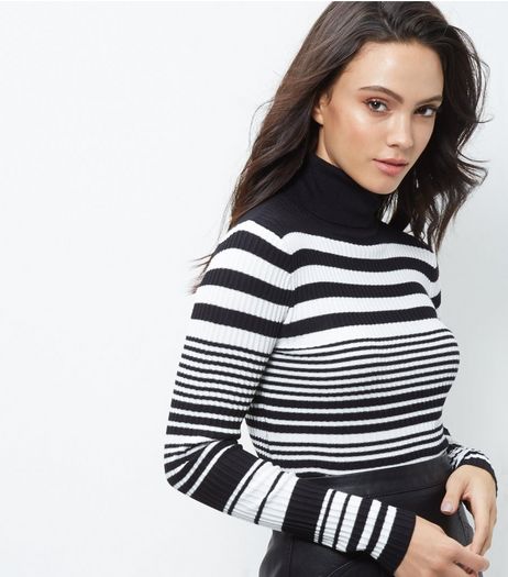 Blue Vanilla Black Stripe Ribbed Turtle Neck Top | New Look