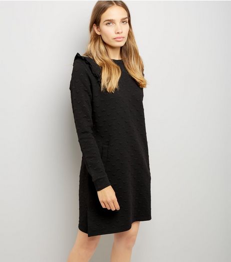 Blue Vanilla Black Heart Ruffle Shoulder Sweater Dress | New Look