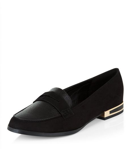 Wide Fit Black Suedette Metal Trim Loafers | New Look