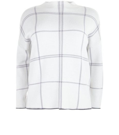 Curves White Check High Neck Jumper | New Look