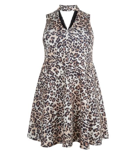 Curves Brown Animal Print Cut Out Skater Dress | New Look