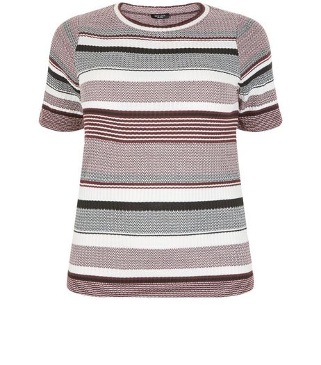 Curves Fine Knit Stripe High Neck 1/2 Sleeve Top | New Look