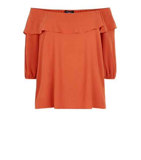 Curves Rust Frill Bardot Neck Top | New Look