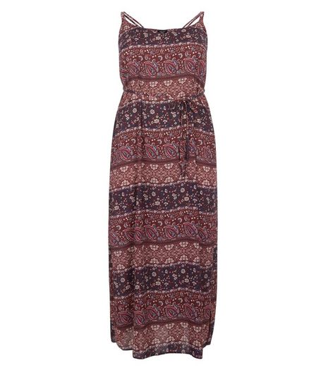 Curves Dark Red Paisley Print Strappy Maxi Dress | New Look