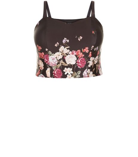 Curves Black Floral Print Bralet | New Look