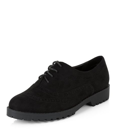 Wide Fit Black Suedette Chunky Brogues | New Look