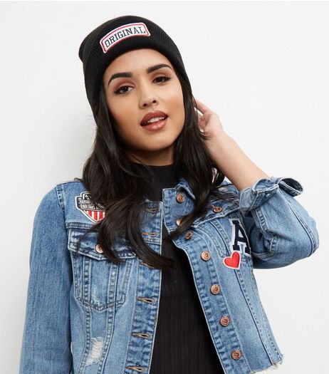 Black Original Print Beanie Hat | New Look