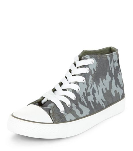 Green Camo Print Hi-Top Plimsolls | New Look