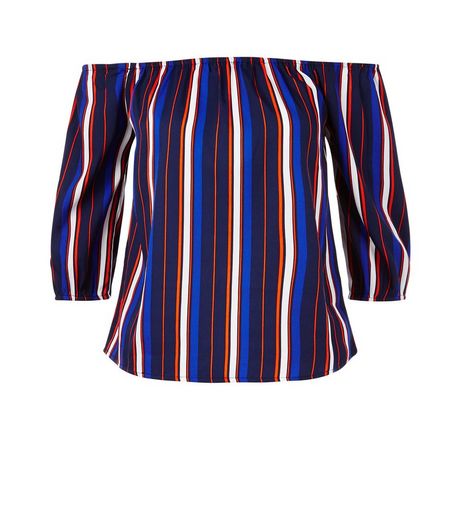 Influence Blue Stripe Bardot Neck Top | New Look