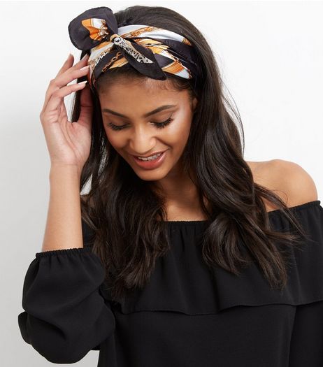 Black Chain Animal Print Bandana | New Look