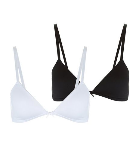 Teens 2 Pack Black and White Non Wired Bras | New Look