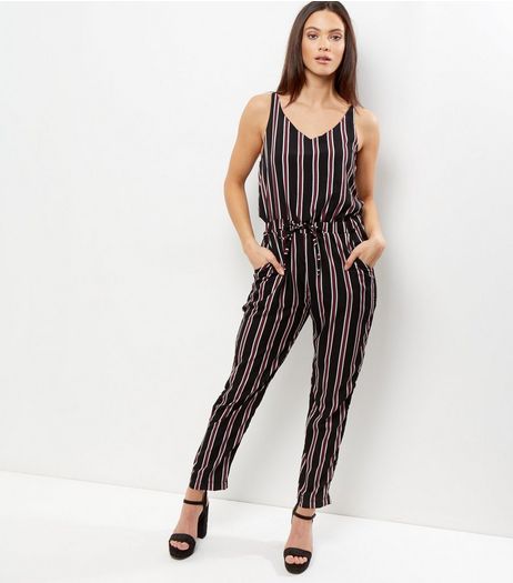 Mela Black Stripe Tie Waist Jumpsuit | New Look