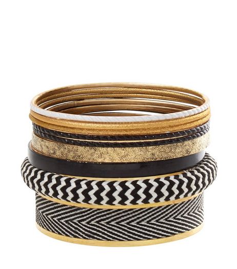 Black Chevron Print Bangles | New Look