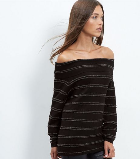 Blue Vanilla Black Stripe Bardot Neck Jumper | New Look