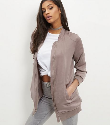 Gold Sateen Longline Bomber Jacket | New Look
