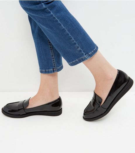Black Patent Creeper Loafers | New Look