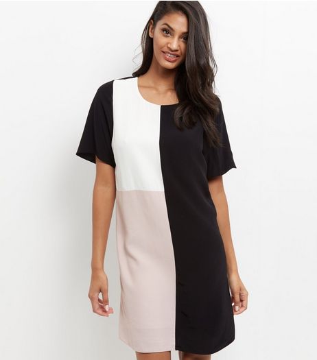 Black Colour Block Tunic Dress | New Look