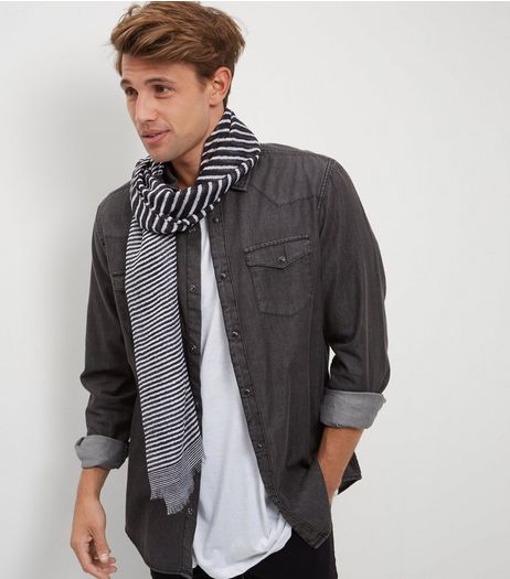 Black Contrast Stripe Scarf | New Look