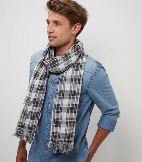 Black Check Fringed Scarf | New Look