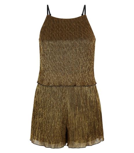 Teens Gold Pleated Playsuit | New Look