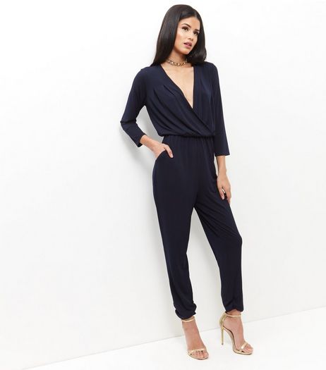Mela Navy V Neck Wrap Jumpsuit | New Look