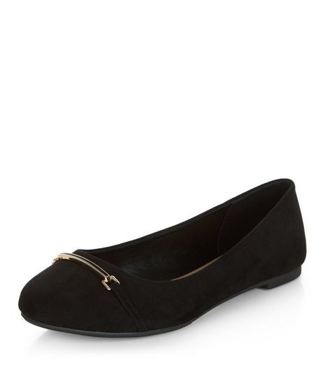 Black Metal Trim Ballet Pumps | New Look