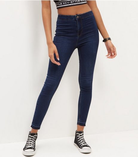 Blue Drop Hem High Waist Super Skinny Jeans | New Look