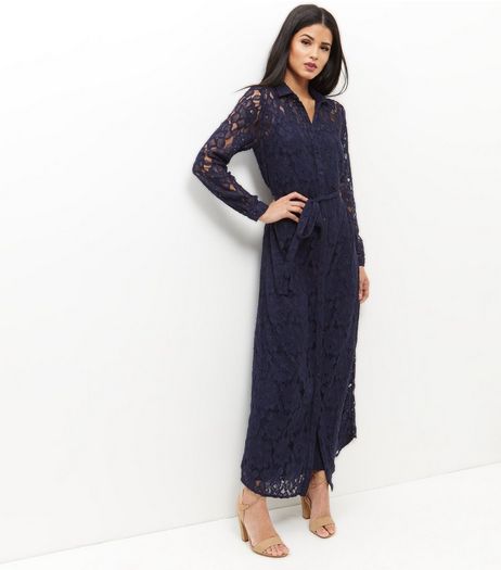 Mela Navy Lace Maxi Shirt Dress | New Look