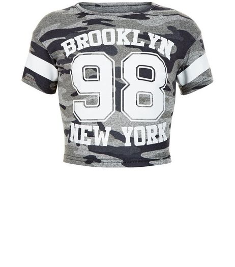 Girls Green 98 Camo Print T-Shirt | New Look