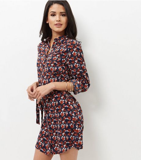 Mela Navy Floral Print Shirt Dress | New Look