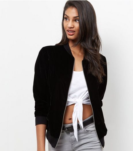 Black Velvet Bomber Jacket | New Look