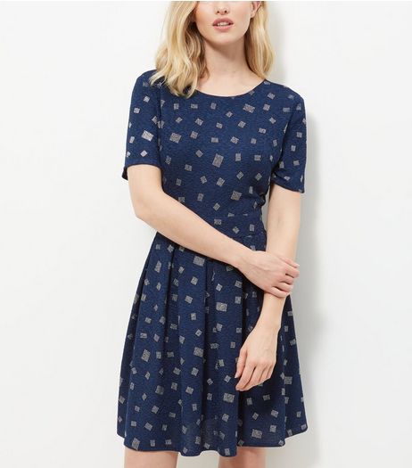 Mela Navy Abstract Print Tie Back Dress | New Look