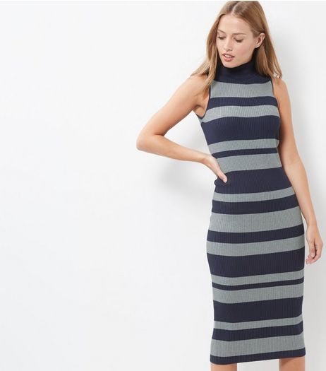 Blue Vanilla Blue Stripe Turtle Neck Midi Dress | New Look