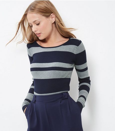 Blue Vanilla Blue Ribbed Stripe Long Sleeve Top | New Look
