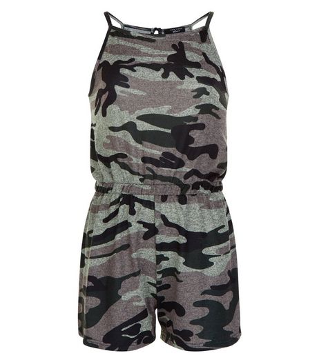 Girls Green Camo Print Playsuit | New Look