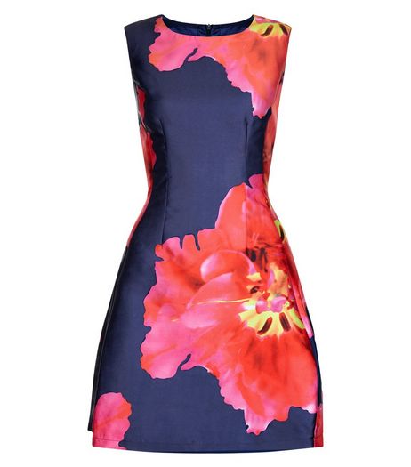 AX Paris Navy Floral Print Sleeveless Dress | New Look