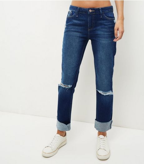 Blue Turn Up Straight Leg Jeans | New Look
