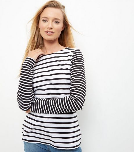 White Contrast Stripe Print Crew Neck T-Shirt | New Look