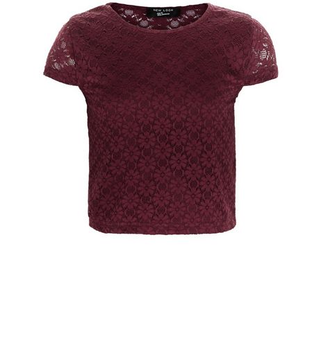 Girls Burgundy Lace Cap Sleeve Top | New Look