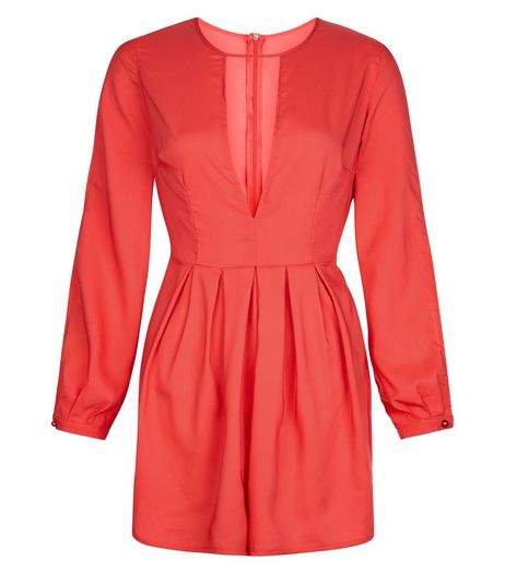AX Paris Coral Cut Out Front Playsuit | New Look