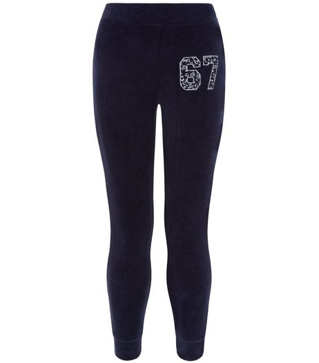 Girls Navy 67 Velour Joggers | New Look