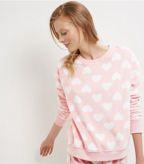 Pink Heart Print Sweater | New Look
