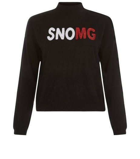 Teens Black SNOMG Christmas Jumper | New Look