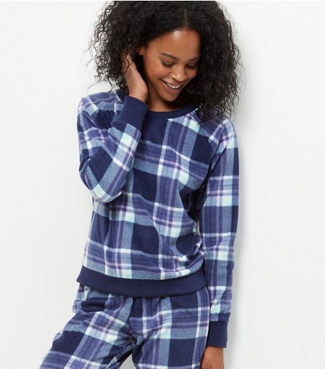 Blue Check Jogger Pyjama Bottoms | New Look