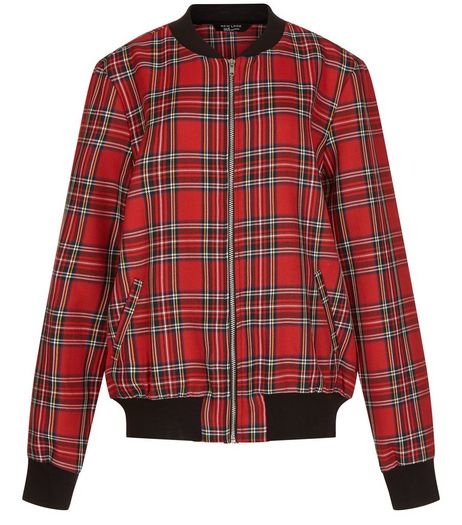 Teens Red Tartan Check Bomber Jacket | New Look