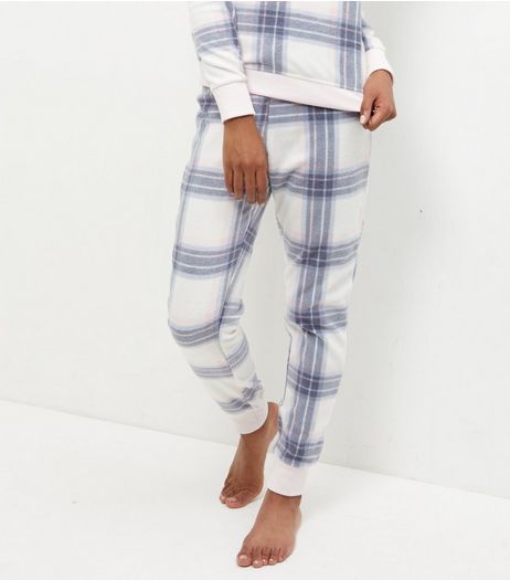 White Check Jogger Pyjama Bottoms | New Look